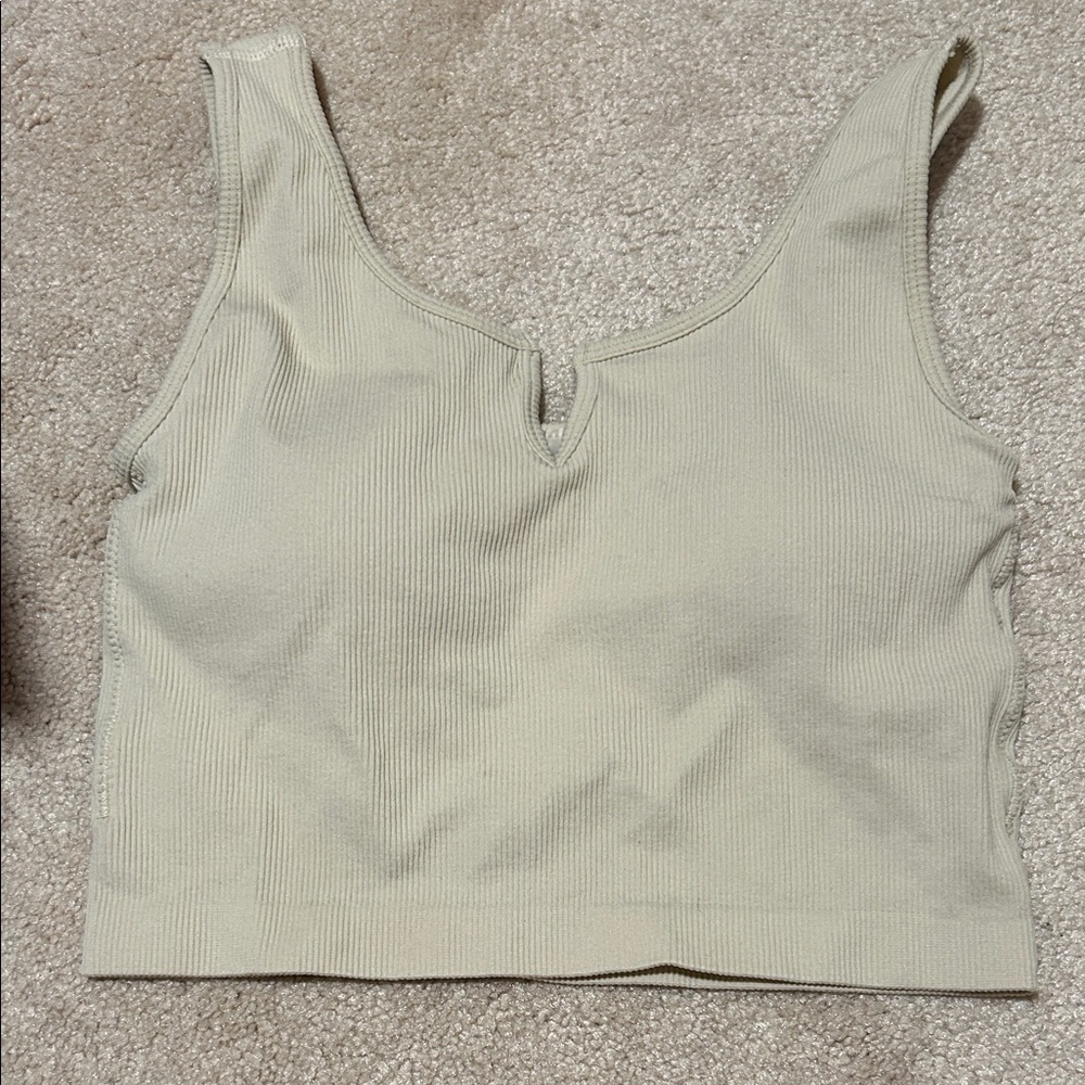 Women's Cream Ribbed Tank Top with Padding Size S/M